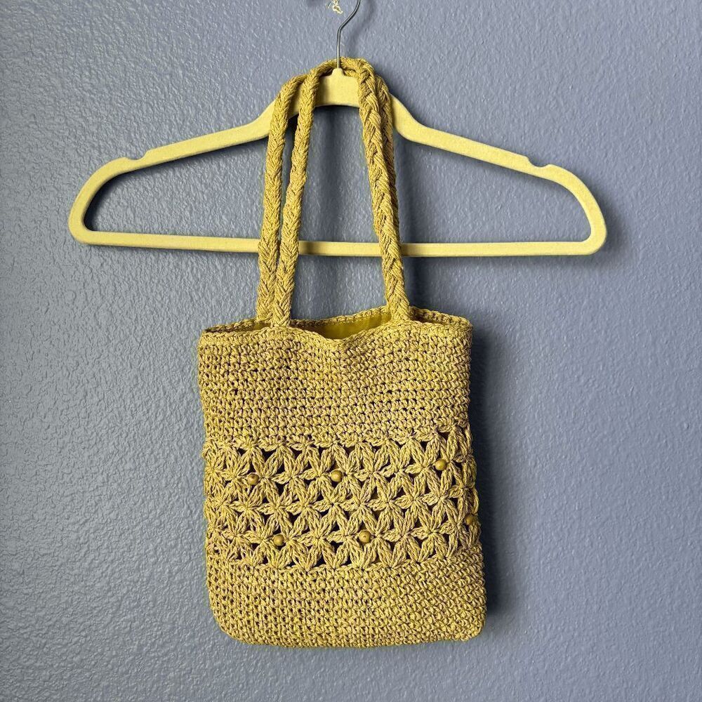 Purse Hand Made Crochet Bag with Beads Tote Beachy 100% Paper 19" x 9.5" x 11"